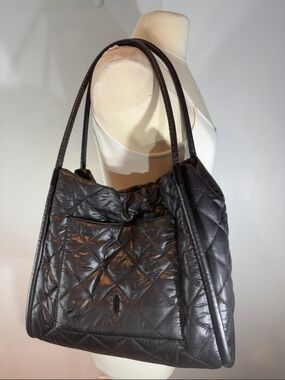 Thacker NYC Black Quilted Nylon Shoulder Bag | Lightweight Tote Purse